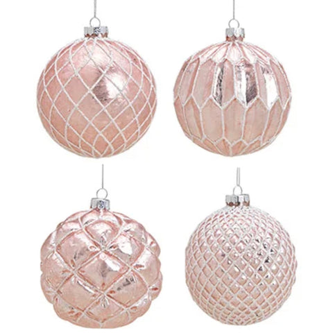 Weihnachtskugel aus Glas Pink Silber 10 cm 4er Set