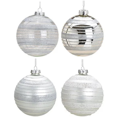 Weihnachtskugel aus Glas Weiß Silber 10 cm 4er Set